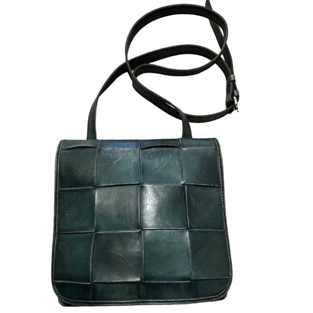 Patricia Nash Granada Green Woven Distressed Leather Messenger Crossbody Bag - Picture 2 of 15